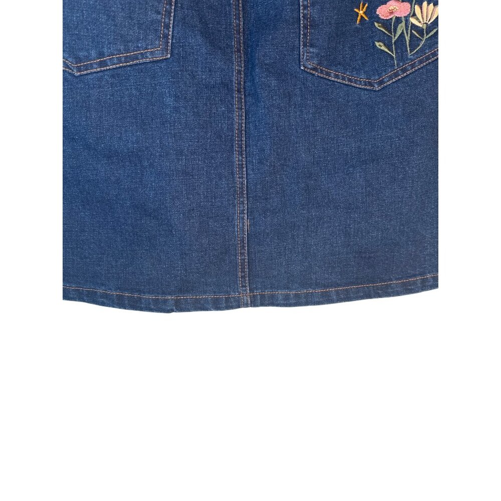 New ModCloth X Princess Highway 8 Denim Skirt W/ Floral & Cat Embroidery Blue - Picture 7 of 10